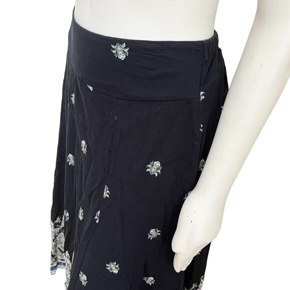 LAURA SCOTT Gauze Cotton Lightweight Floral Pull On Midi Skirt in Black SZ S - Picture 2 of 7